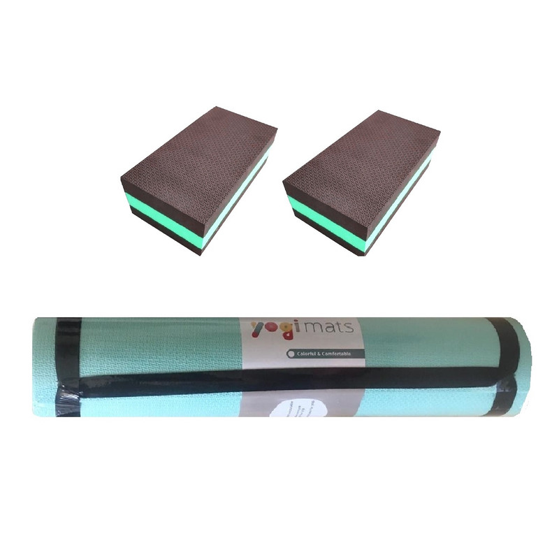 تصویر زیرانداز یوگا مدل یوگی متس مدل 07 ضخامت 7 میلی متر به همراه آجر یوگا بسته 3 عددی - آبی 