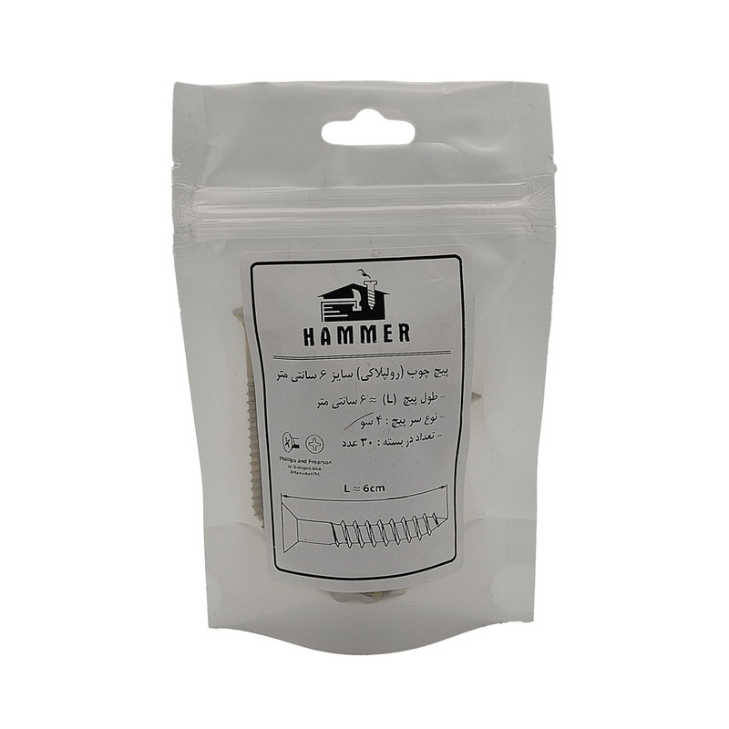 پیچ چوب هامر مدل چهارسو کد 4so-6cm مجموعه 30 عددی