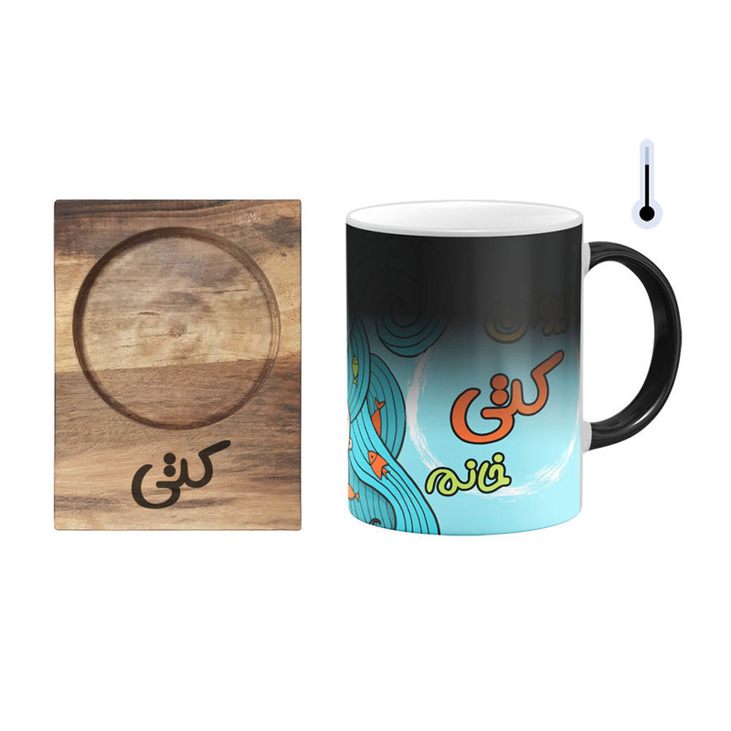 ماگ حرارتی گالری وبفر طرح پری دریایی مدل کتی به همراه زیر لیوانی