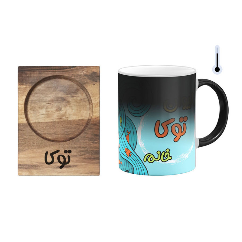 ماگ حرارتی گالری وبفر طرح پری دریایی مدل توکا به همراه زیرلیوانی
