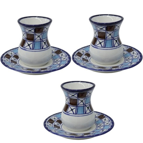 فنجان و نعلبکی چینی میبدمروارید مدل شطرنجی بسته 3 عددی