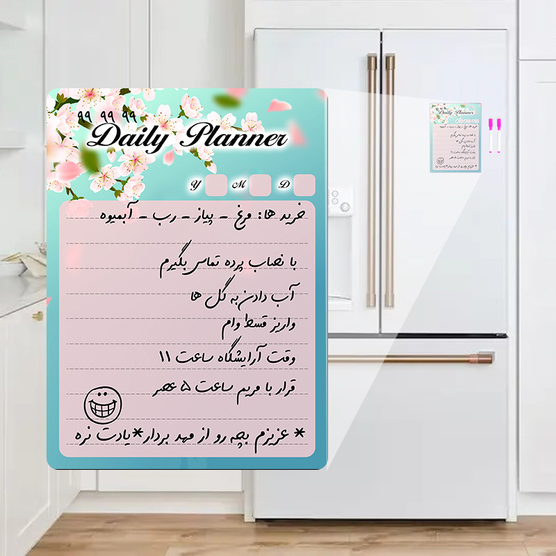 تخته وایت برد مدل پلنر مگنتی برنامه ریز رو یخچالی طرح شکوفه کد 6 سایز 14x19 سانتی متر به همراه ماژیک