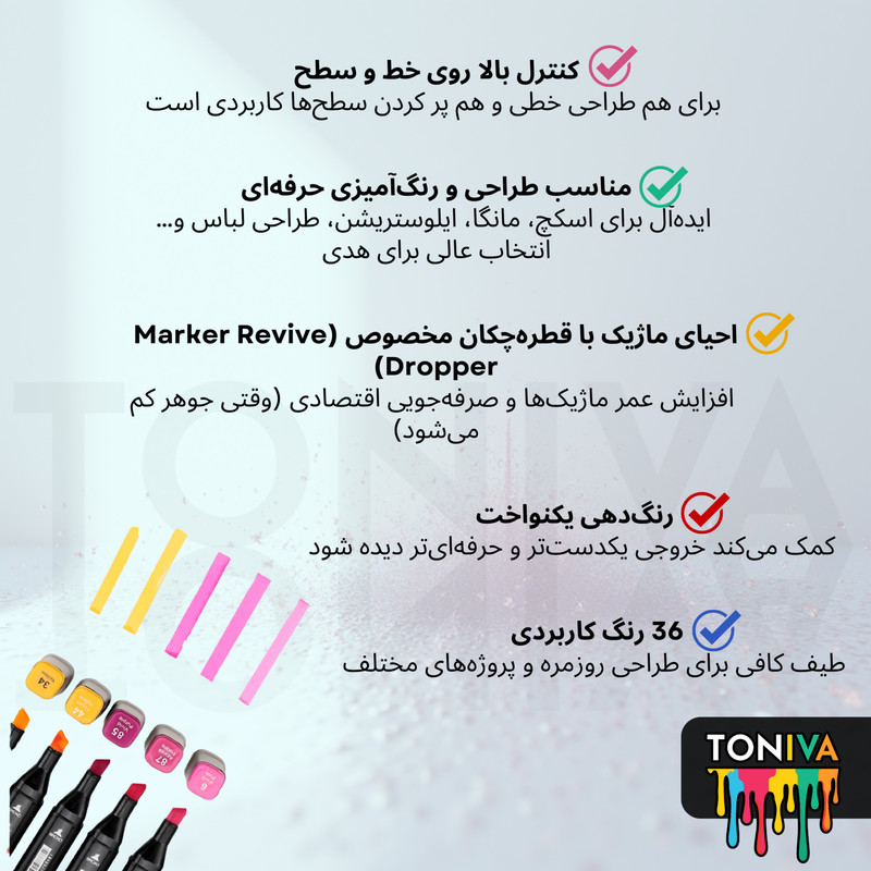 ماژیک راندو تونیوا مدل Touch 36 به همراه محلول احیای ماژیک مجموعه ۳۶ عددی