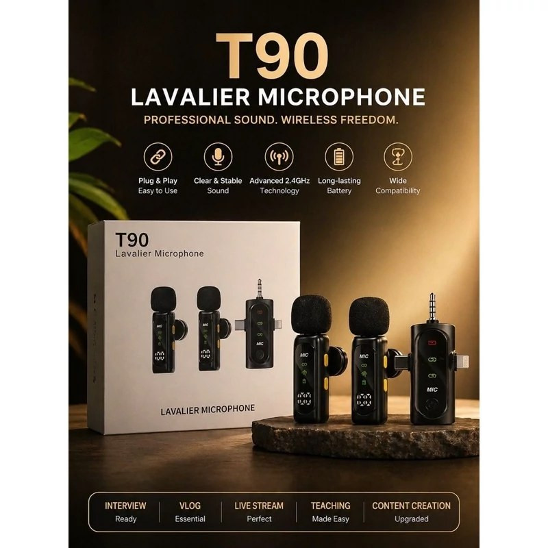 ست میکروفن بی سیم مدل T90pro با درگاه اتصال تایپ سی