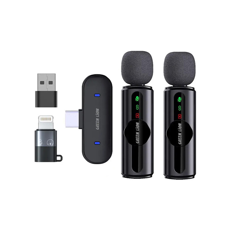 ست میکروفن بی سیم گرین لاین مدل GM-76X با درگاه اتصال USB-C/لایتنینگ/USB-A