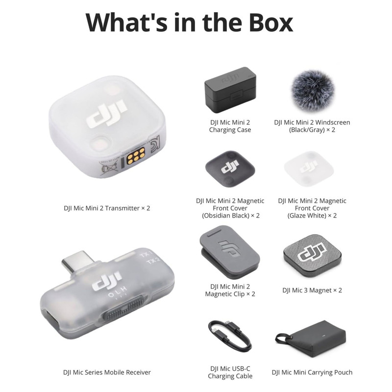 میکروفن بی سیم دی جی آی مدل DJI Mic Mini2 1TX+Mobile RX+Charging Case با درگاه اتصال USB Type-C