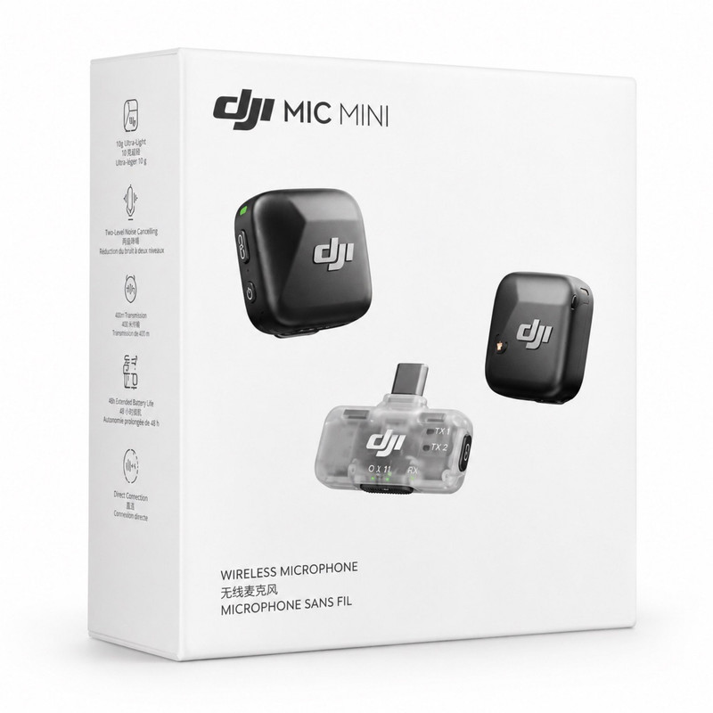 میکروفن بی سیم دی جی آی مدل DJI-mic-mini-transmitter-2TX با درگاه اتصال USB Type-C