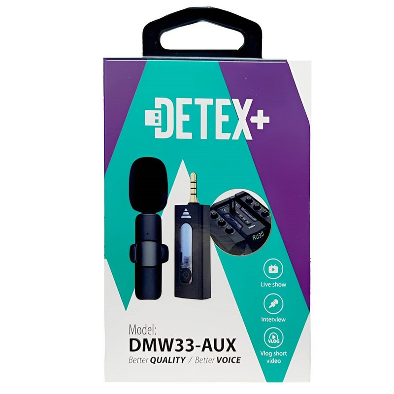 میکروفن بی سیم یقه ای دتکس مدل DMW33 با درگاه اتصال جک 3.5 میلی متری