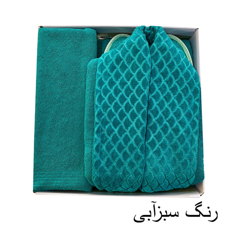 سرویس حوله پالتویی ۳ تکه هنرمند مدل پولکی سایز ۱۲۵