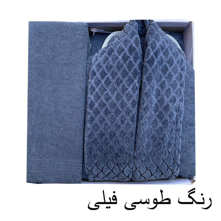 سرویس حوله پالتویی ۳ تکه هنرمند مدل پولکی سایز ۱۲۵
