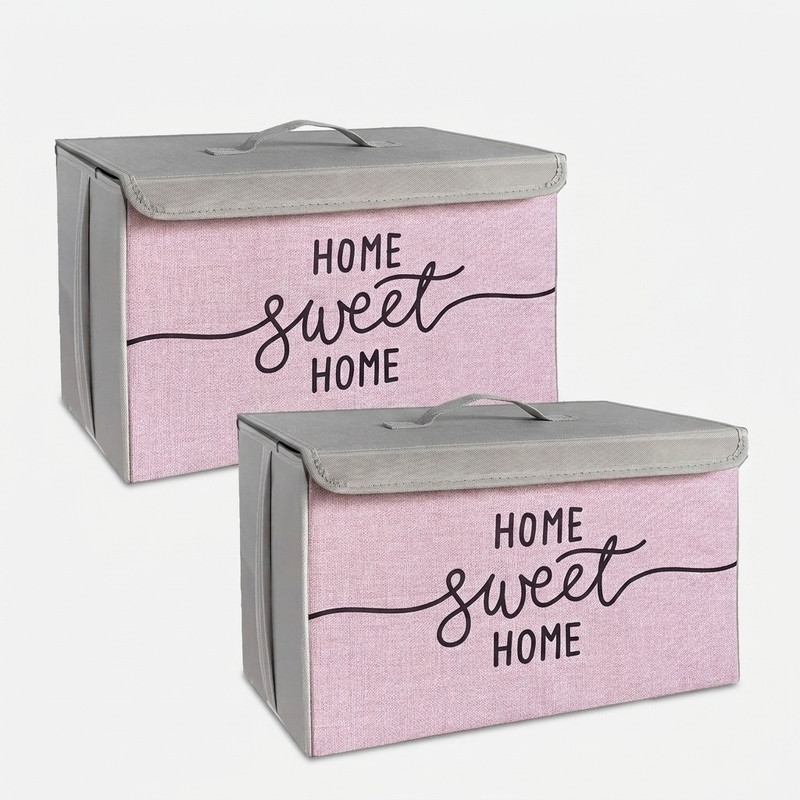 باکس لباس و نظم دهنده طرح لینن مدل HOME SWEET HOME کد S2 بسته 2 عددی