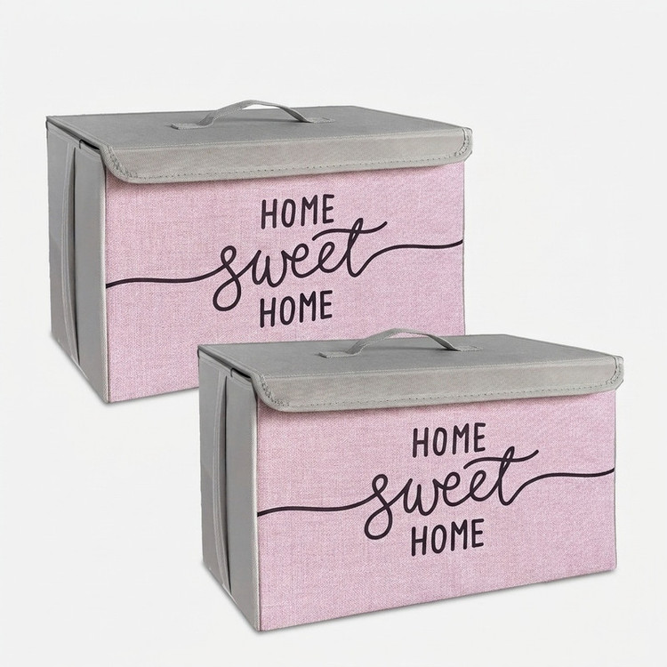 باکس لباس و نظم دهنده طرح لینن مدل HOME SWEET HOME کد S2 بسته 2 عددی