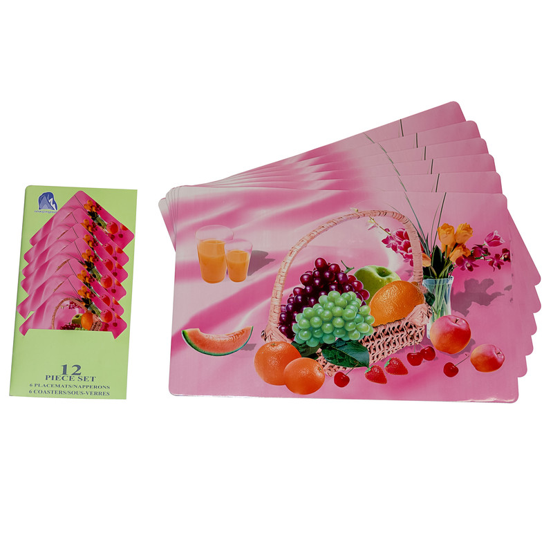 زیربشقابی طرح سبد میوه و گل مجموعه 12 عددی