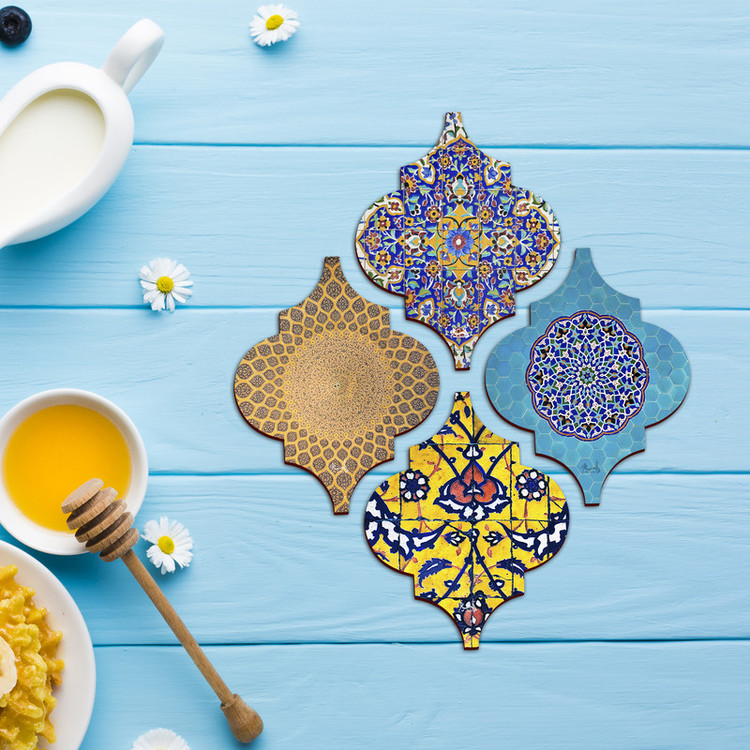 زیر لیوانی مدل کاشی ایرانی مجموعه 4 عددی