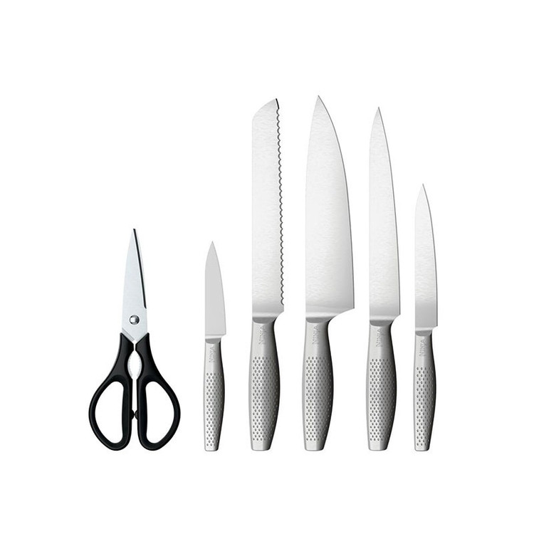 سرویس چاقو 7 پارچه با تیغه استیل و با دسته استیل نینجا مدل K62006