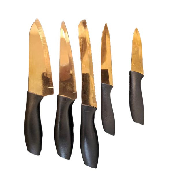 استند چاقو 5 پارچه با تیغه استیل ضد زنگ و با دسته پلاستیکی مدل RA-018