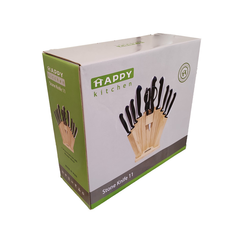 سرویس چاقو 11 پارچه با تیغه استیل و با دسته استیل و باکالیت هپی کیچن مدل Stone Knife 11
