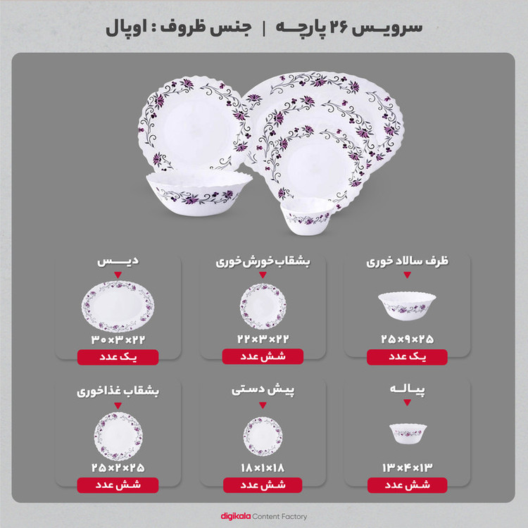 سرویس غذا خوری 26 پارچه پارس اپال مدل لیندا کد 124