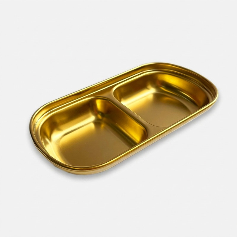 اردو خوری استیل دو خانه لوکس با طراحی تک‌طبقه و قابلیت سرو سس، ترشی، مربا و مزه، مناسب شست‌وشو با دست و قابل استفاده در پذیرایی