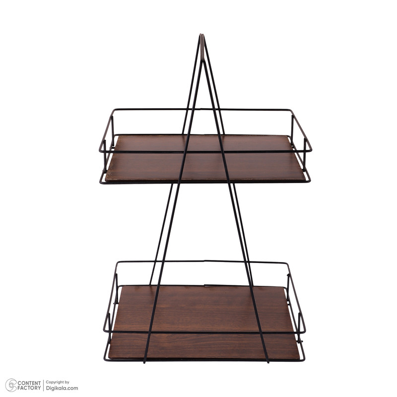 استند پذیرایی دو طبقه MDF و فلز مدل دو طبقه کف چوبی با طراحی مربع و وزن 615 گرم، مناسب سرو و پذیرایی با استحکام بالا و امکان استفاده در فضای داخلی