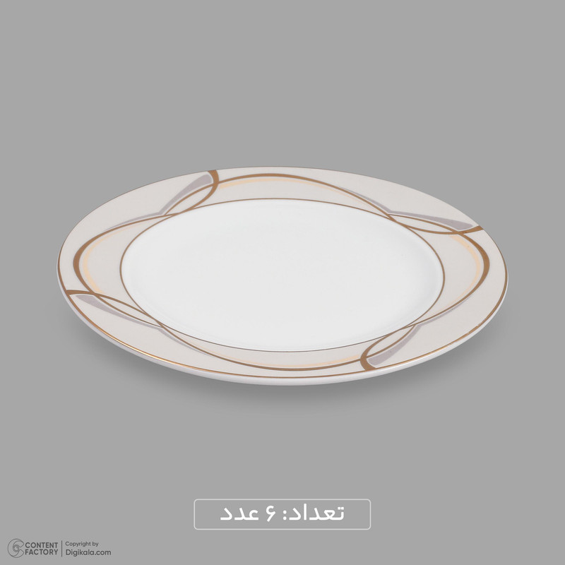 سرویس 20 پارچه چینی دینووا ساینا طرح گرد نسخه 6، قابل شستشو با دست و ماشین ظرفشویی، شامل 6 بشقاب غذاخوری، 6 بشقاب خورشخوری، 6 پیشدستی، ظرف سرو پنیر و تخته سرو