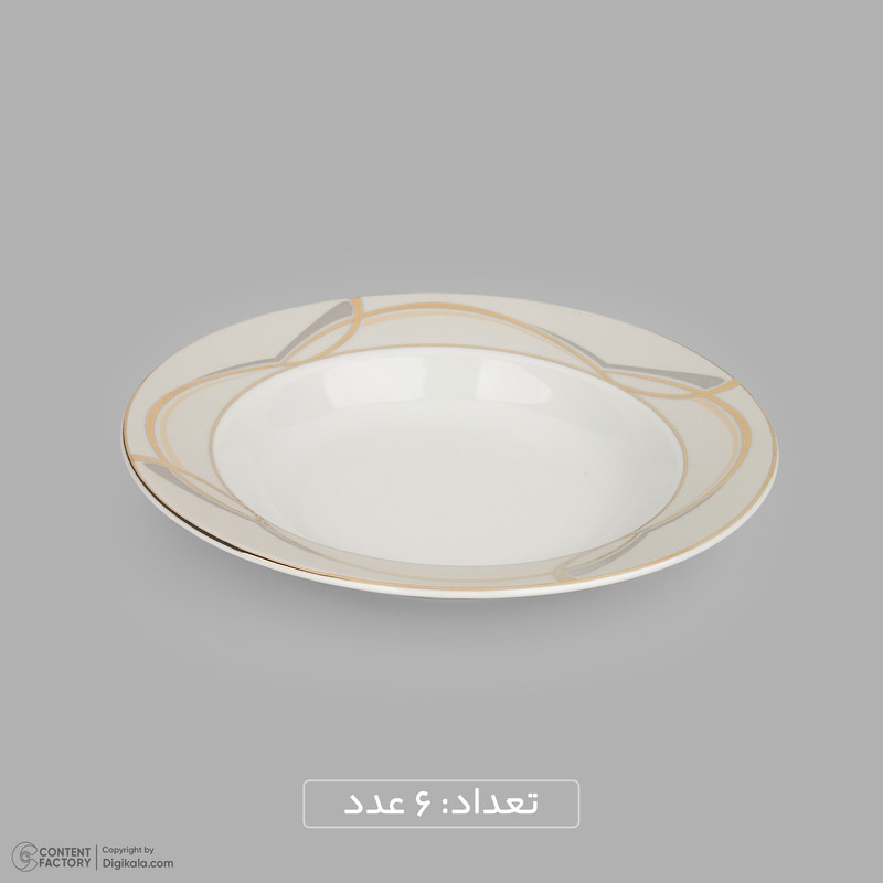سرویس 20 پارچه چینی دینووا ساینا طرح گرد نسخه 6، قابل شستشو با دست و ماشین ظرفشویی، شامل 6 بشقاب غذاخوری، 6 بشقاب خورشخوری، 6 پیشدستی، ظرف سرو پنیر و تخته سرو
