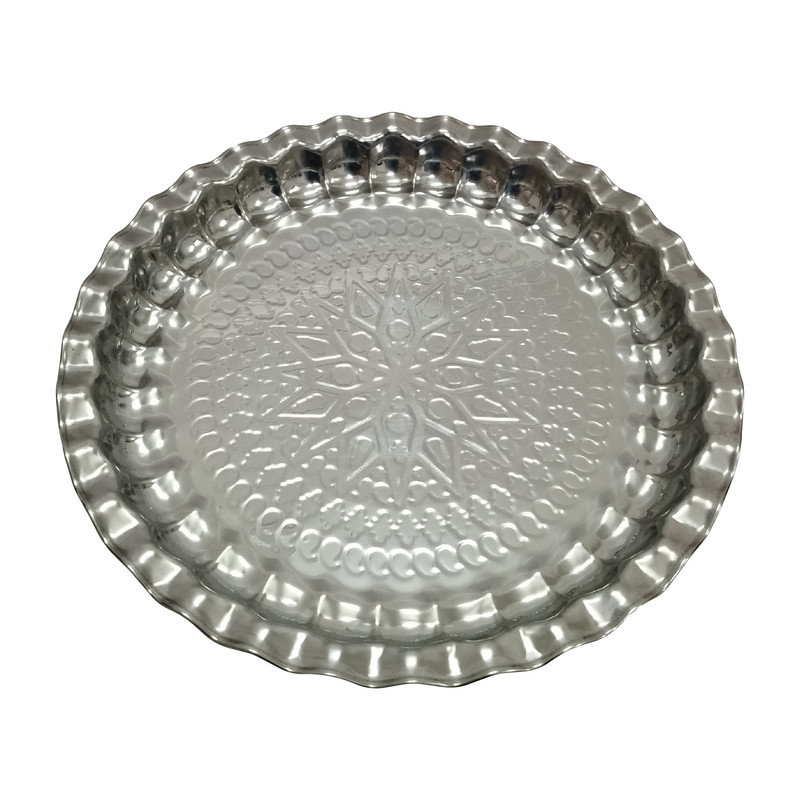 سینی بدون دسته نقره فام آلومین مدل برجسته سایز 30*30 سانتی متر