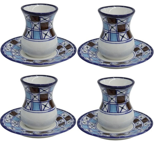فنجان و نعلبکی چینی میبدمروارید مدل شطرنجی بسته 4عددی