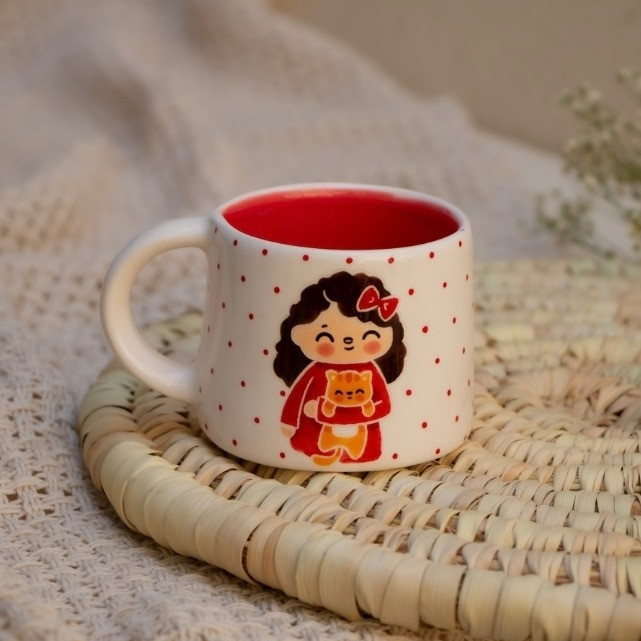 ماگ مدل دختر گربه بغل
