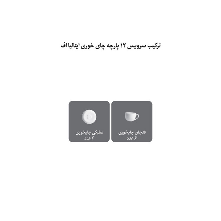 ست فنجان نعلبکی 12 پارچه چینی زرین ایران مدل چای خوری ایتالیا اف 8 فلورانس سرمه ای درجه 3