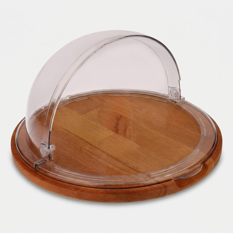 کیکخوری و شیرینیخوری لیمون مدل پایه چوبی با درپوش اکرلیک شفاف، ابعاد 30x30x17 سانتیمتر، ساخت ایران، مناسب محافظت و نمایش کیک و دسر، شستوشوی دستی