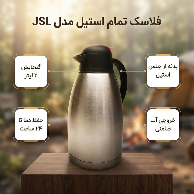 فلاسك جي اس ال مدل تمام استيل ظرفیت ٢ ليتر