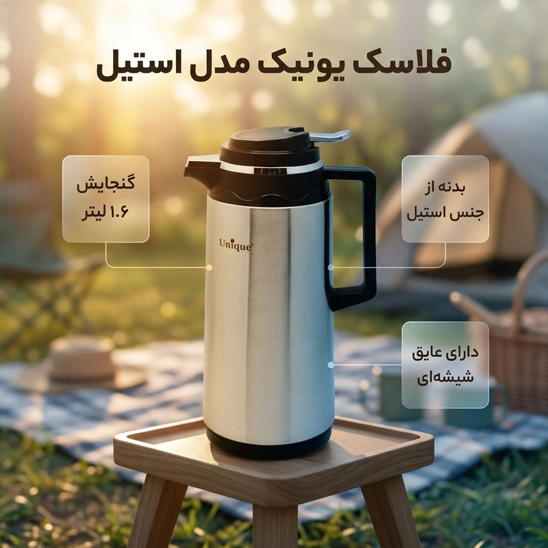 فلاسک یونیک مدل استیل کد 1887 گنجایش 1.6 لیتر