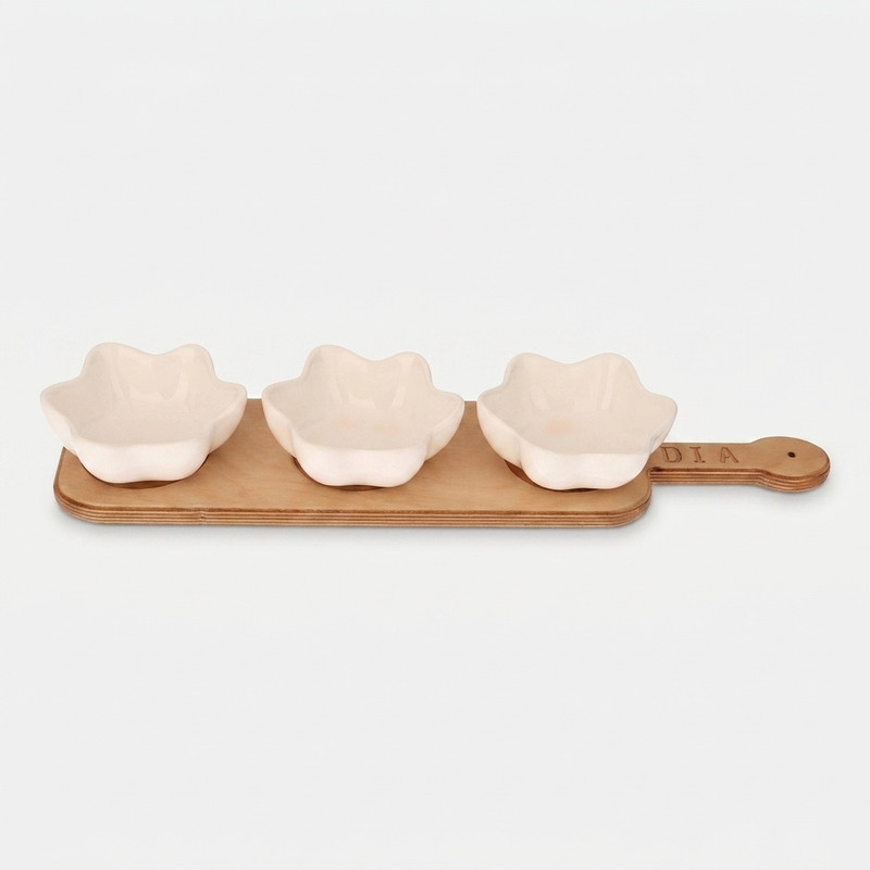 اردوخوری فانتزی مدل خورشید سرامیک و چوب با نگهدارنده 42.5x10.5x1.3 سانتیمتر، کاسه 10.5x10.5x4 سانتیمتر، مناسب شستشو با دست