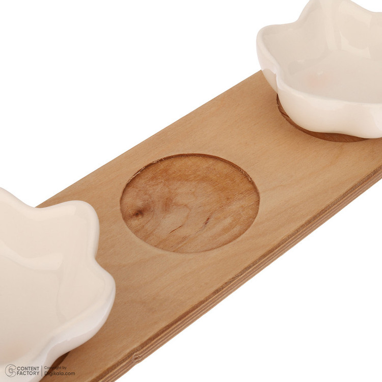 اردوخوری فانتزی مدل خورشید سرامیک و چوب با نگهدارنده 42.5x10.5x1.3 سانتیمتر، کاسه 10.5x10.5x4 سانتیمتر، مناسب شستشو با دست