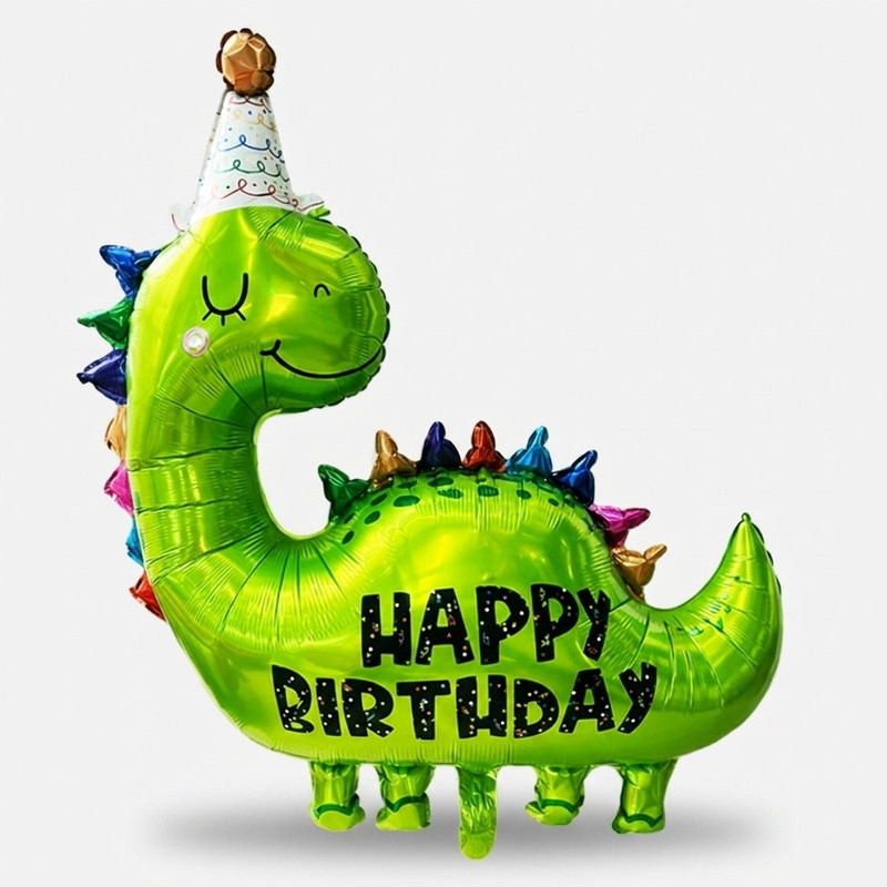 بادکنک فویلی لاکی بالونز مدل دایناسور کلاه دار طرح Happy Birthday کد 1218