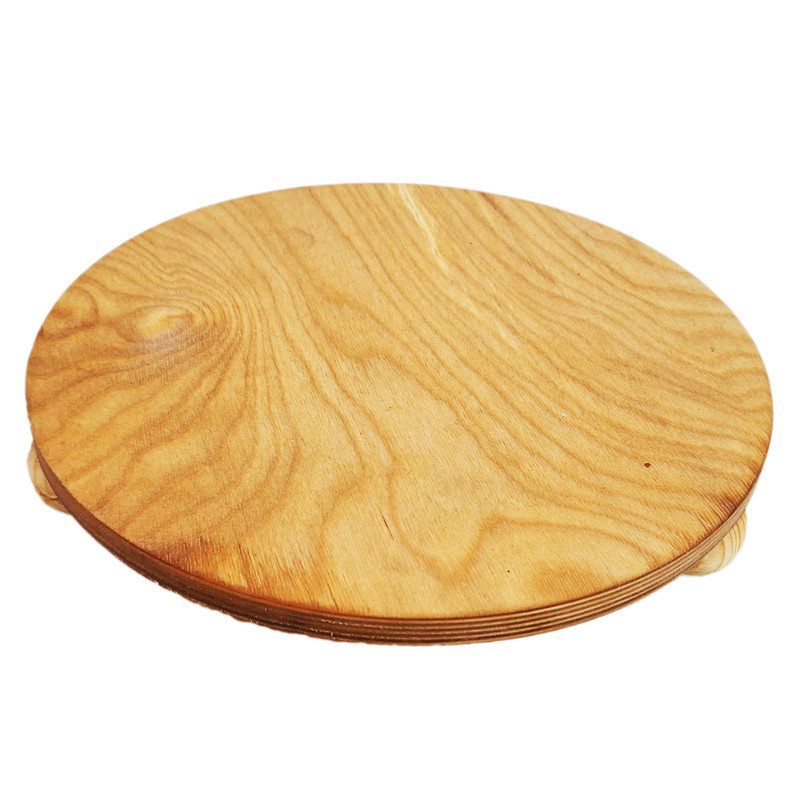 سینی سرو گرد پایه‌دار چوبی پلی وود چندلایه وارداتی با ابعاد 25×25×5 سانتی‌متر، مناسب پذیرایی و شستشو با دست