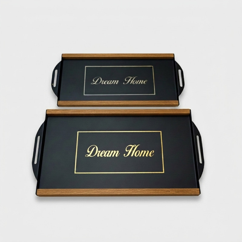 سینی دسته دار مدل مستطیل طرح Dream Home مجموعه دو عددی