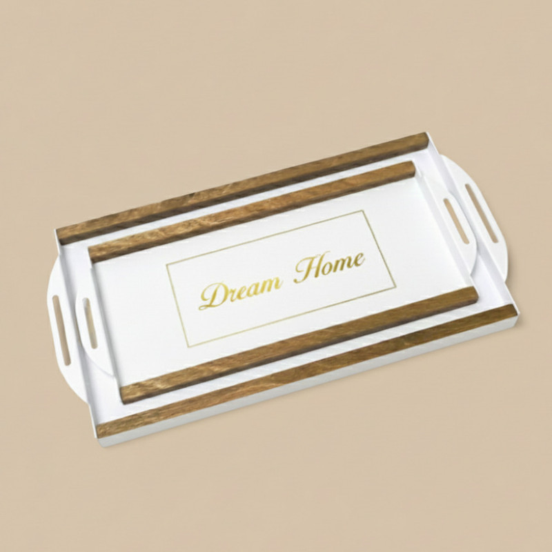 سینی دسته دار مدل مستطیل طرح Dream Home مجموعه دو عددی