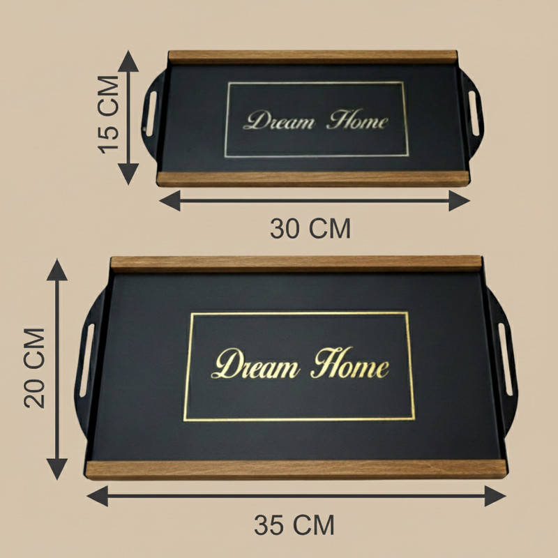 سینی دسته دار مدل مستطیل طرح Dream Home مجموعه دو عددی