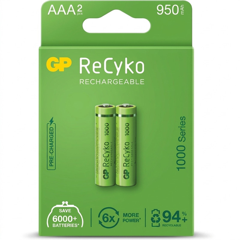 باتری نیم قلمی قابل شارژ جی پی مدل (Rechargeable Recyko 950 (1000 series بسته دو عددی