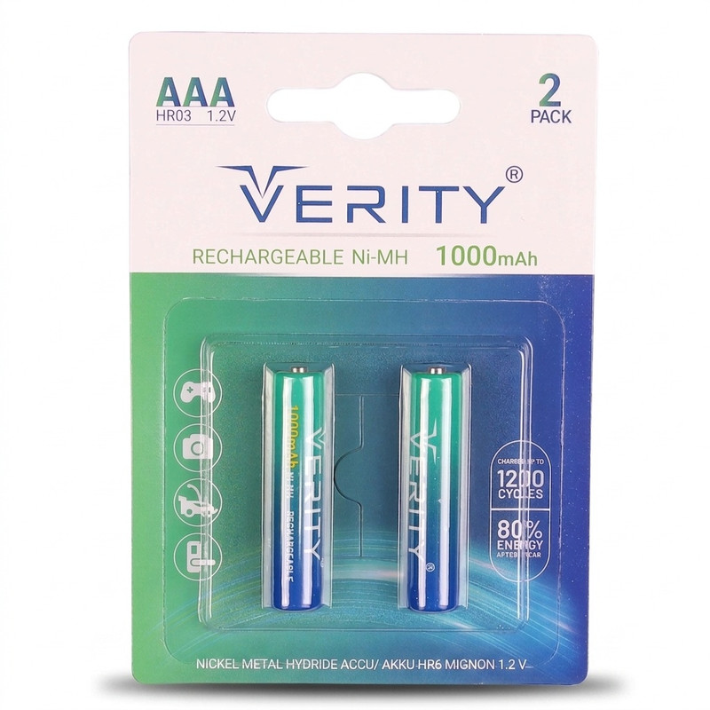 باتری نیم قلمی قابل شارژ وریتی مدل 1000mAh بسته دو عددی