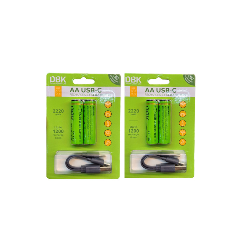 باتری قلمی و نیم قلمی قابل شارژ دی بی کی مدل USB-C LI-ION بسته 4 عددی
