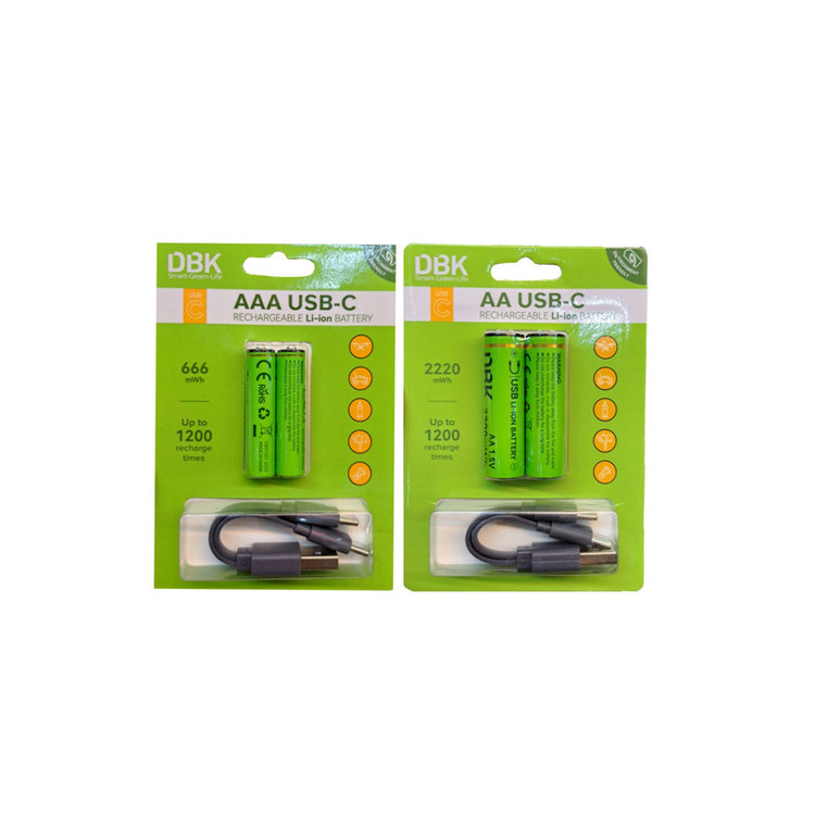 باتری قلمی و نیم قلمی قابل شارژ دی بی کی مدل USB-C LI-ION بسته 4 عددی