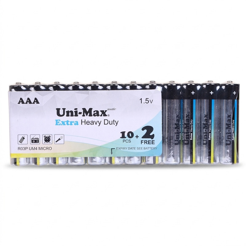 باتری نیم قلمی یونی مکس مدل Extra Heavy Duty بسته 12 عددی