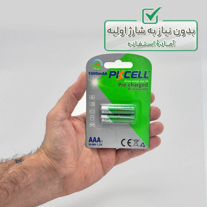 باتری نیم قلمی پیکی سل مدل AAA RECHARGABLE 1000 بسته ۲ عددی