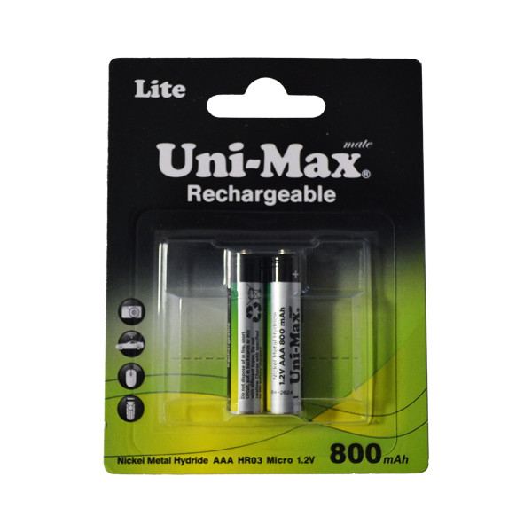 باتری نیم قلمی قابل شارژ یونیمکس مدل UB-NH-AAA800BP2 بسته دو عدد