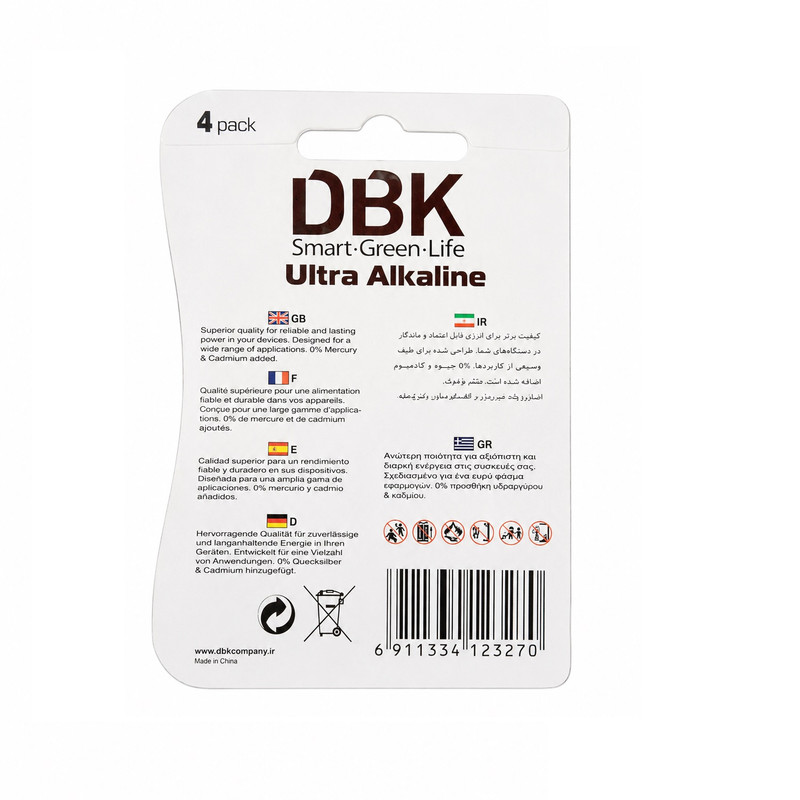 باتری قلمی دی بی کی مدل DBK ULTRA ALKALINE AA بسته 4 عددی