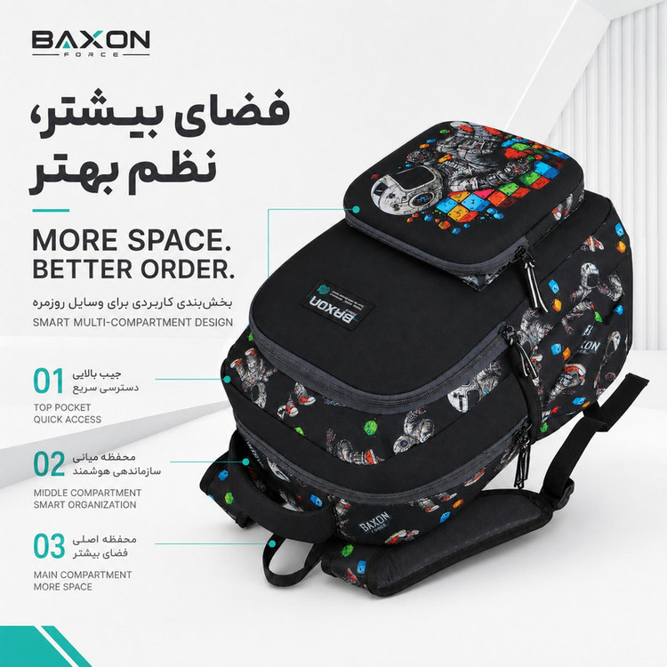 کوله پشتی مدرسه بکسون فورس مدل SKY2-1560 به همراه جامدادی