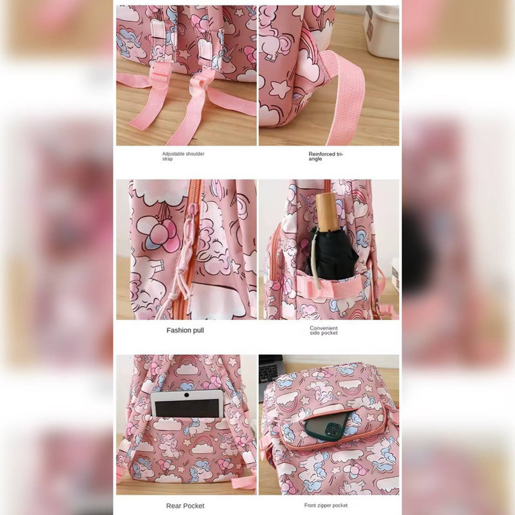 کوله پشتی مدرسه مدل اسب شاخدار به همراه کیف غذا و جامدادی و آویز